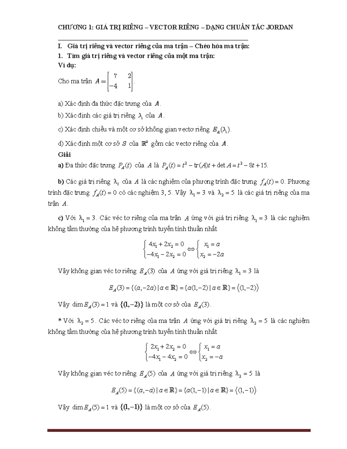 Giá trị riêng và vector riêng của ma trận - Chương 1 (MATH101) - Studocu