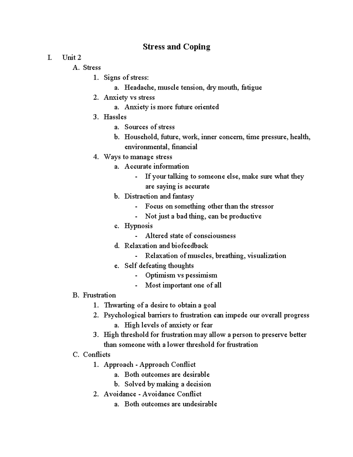 Stress and Coping: Understanding Mechanisms and Strategies (Unit 2 ...