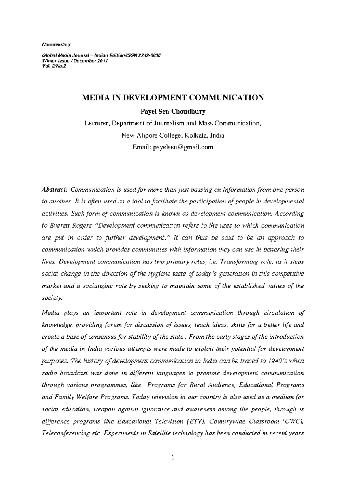 Development Communication in India: Media's Role and Impact (C-5) - Studocu