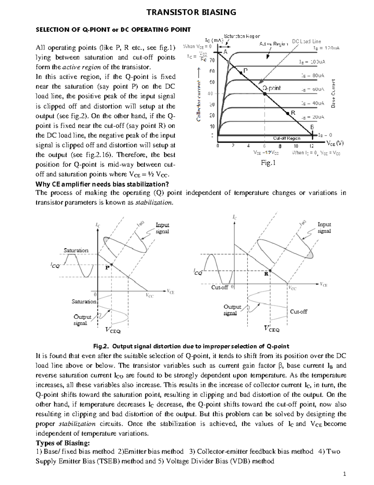 EPC M1 - Transistor Biasing and Q-Point Selection Notes - Studocu