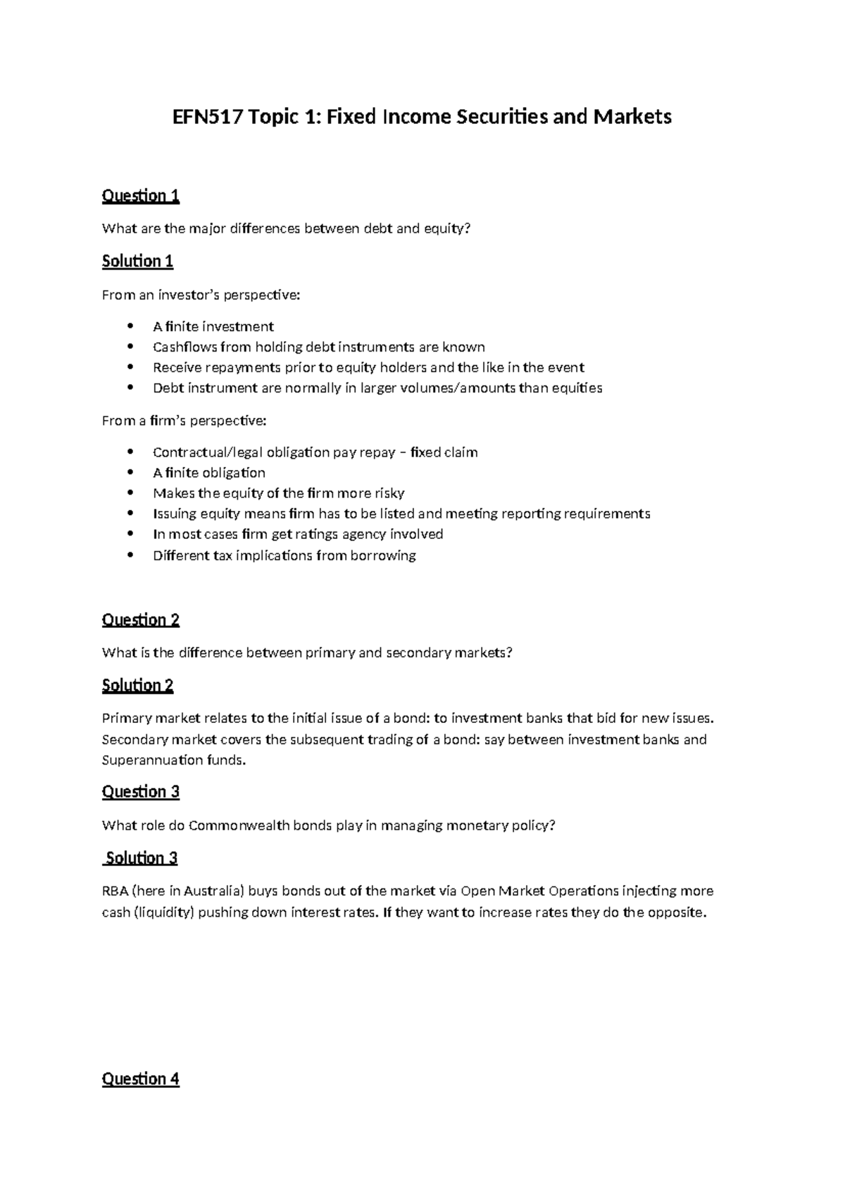 EFN517 Tutorial Topic 1: Fixed Income Securities Solutions - Studocu