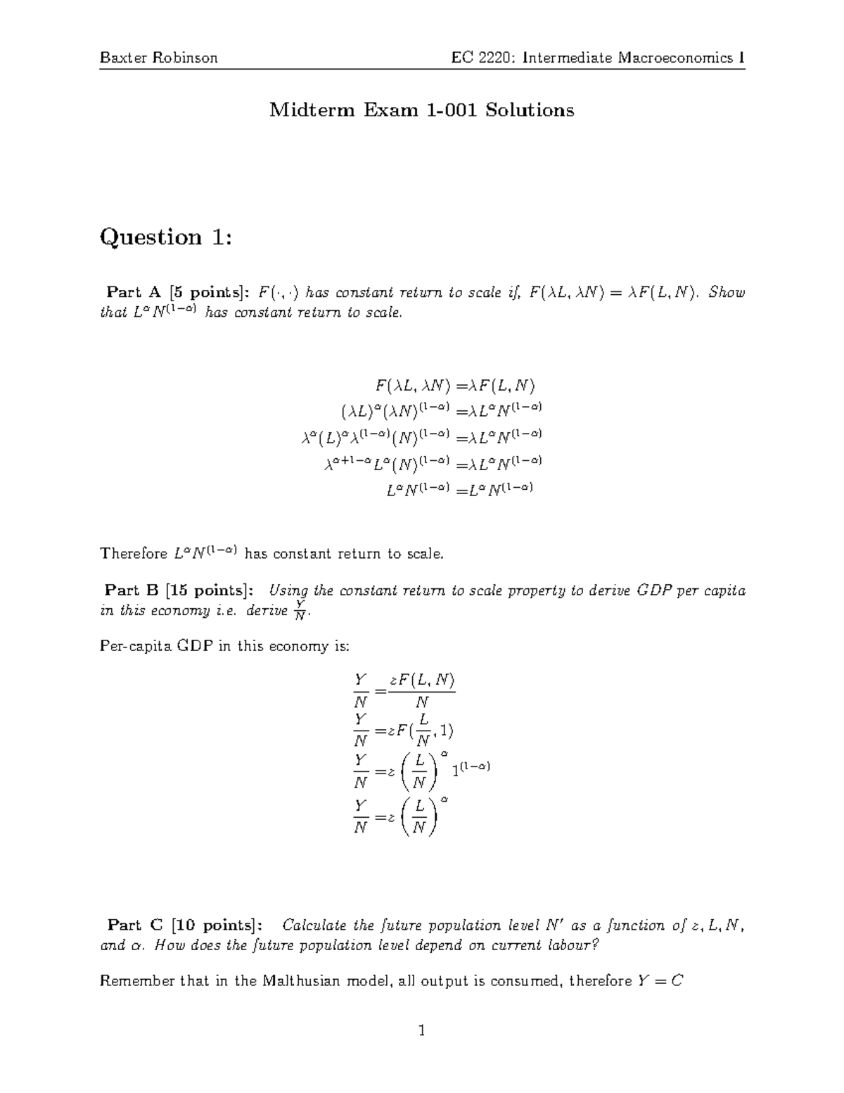 EC2220 Midterm Exam 01 Sec 001 Solutions and Analysis - Studocu