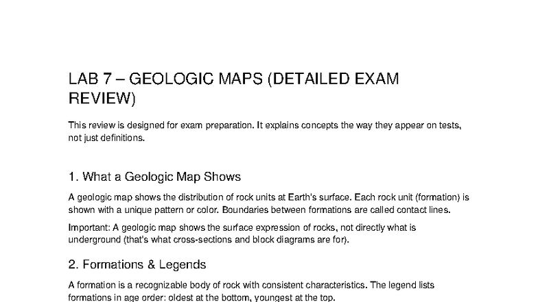 Earth 121L Lab 7: Geologic Maps Detailed Exam Review - Studocu
