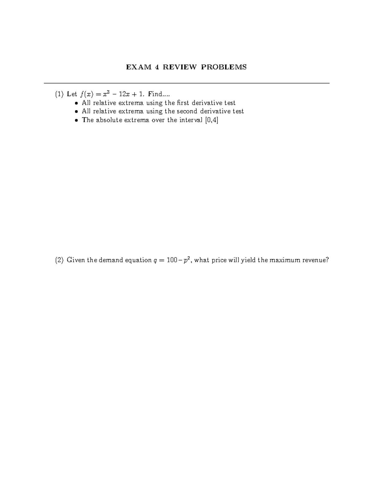 EXAM 4 REVIEW PROBLEMS - Studocu
