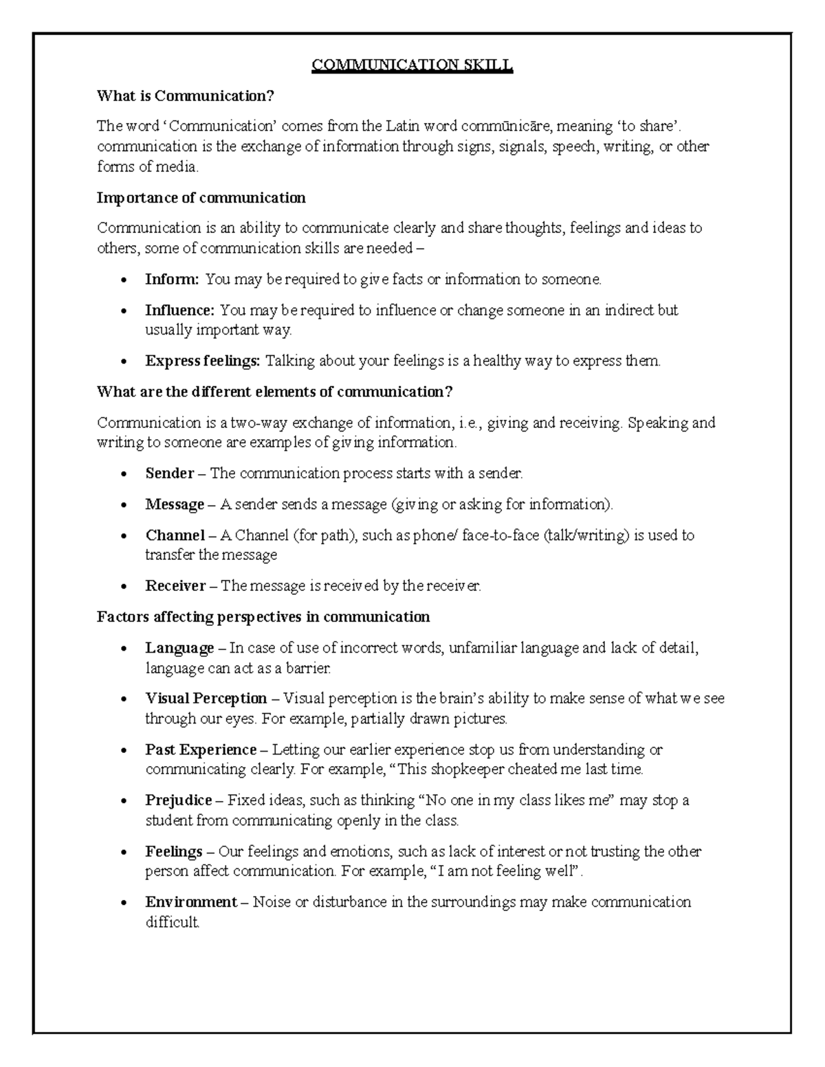 COMM 101: Notes on Communication Skills and Principles - Studocu