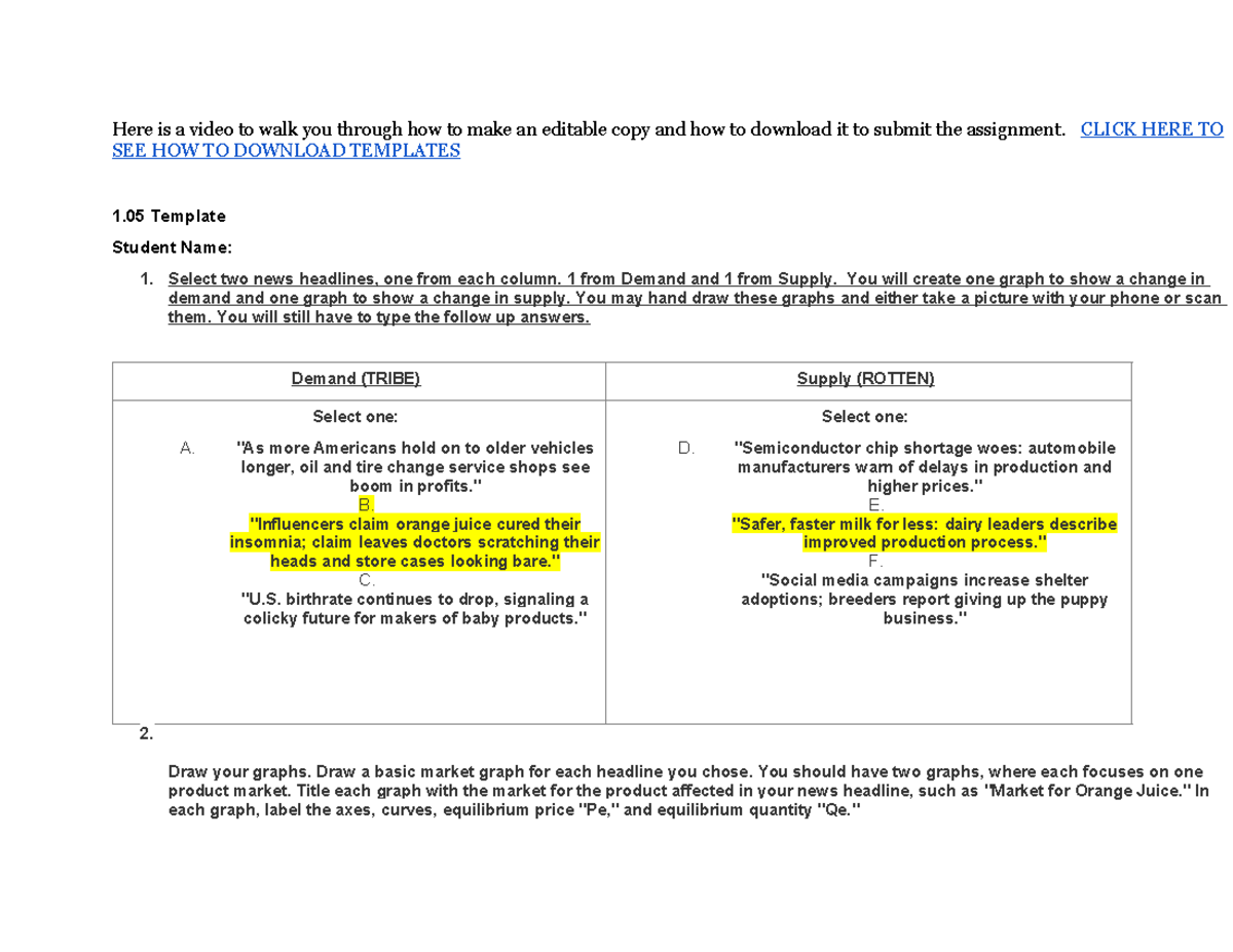 1.05 Template: Analyzing Demand & Supply Changes Through Graphs - Studocu