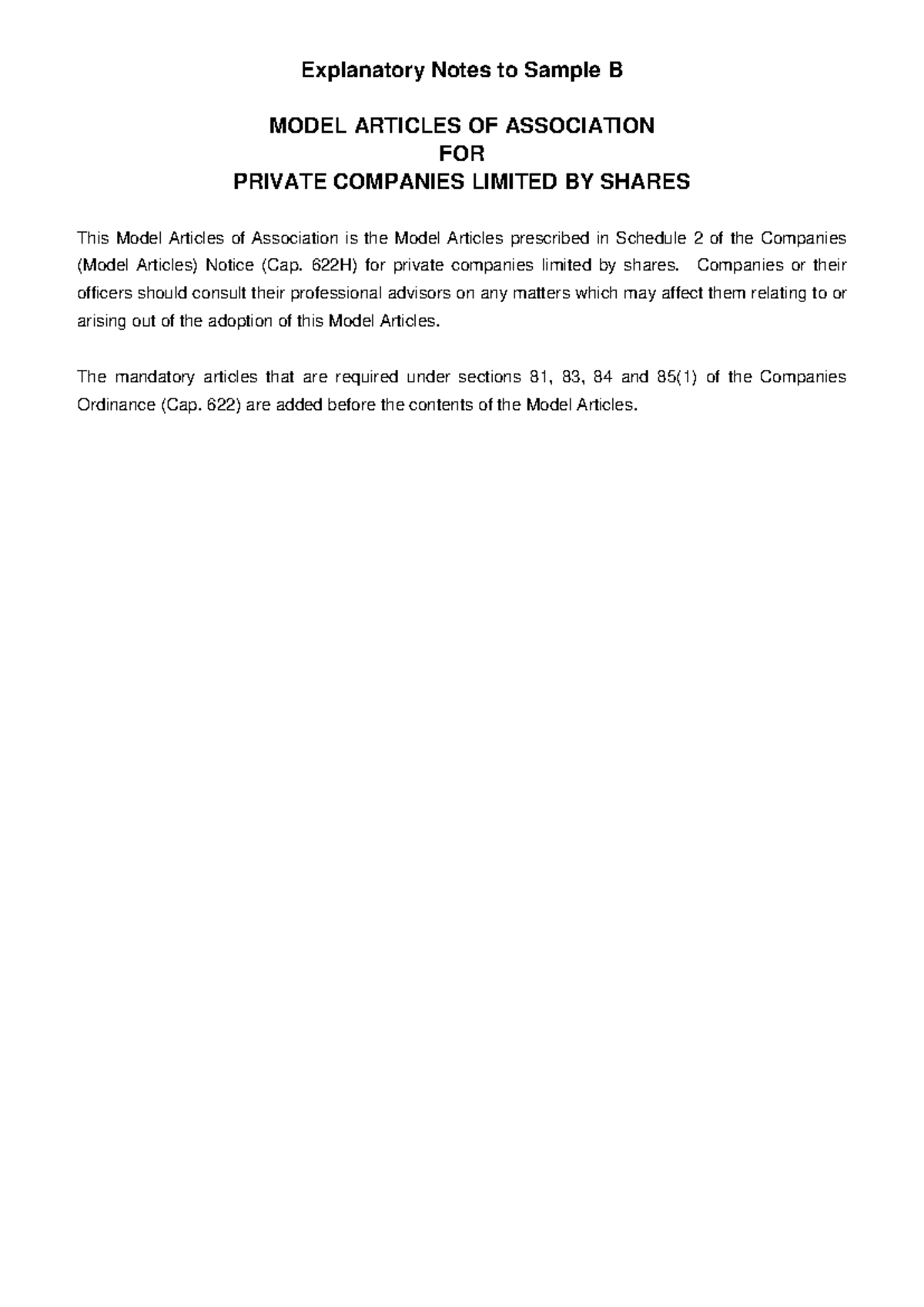 Model Articles of Association for Private Companies (Cap. 622H) - Studocu
