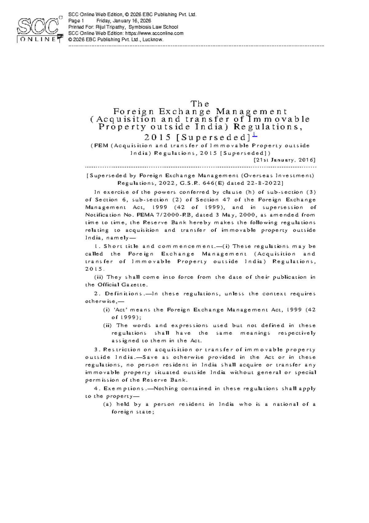 FEMA Regulations 2015: Acquisition & Transfer of Property Outside India ...