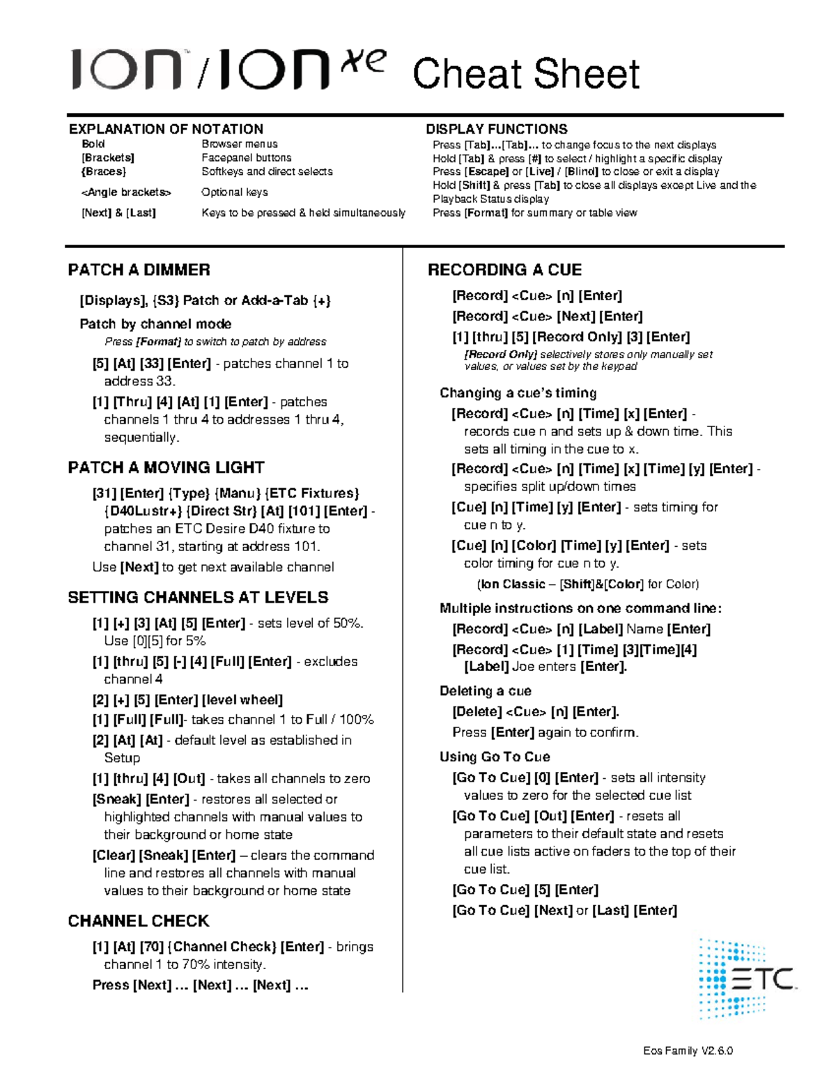 Ion-Ion Xe V2.6 Cheat Sheet: Quick Reference Guide for Class - Studocu
