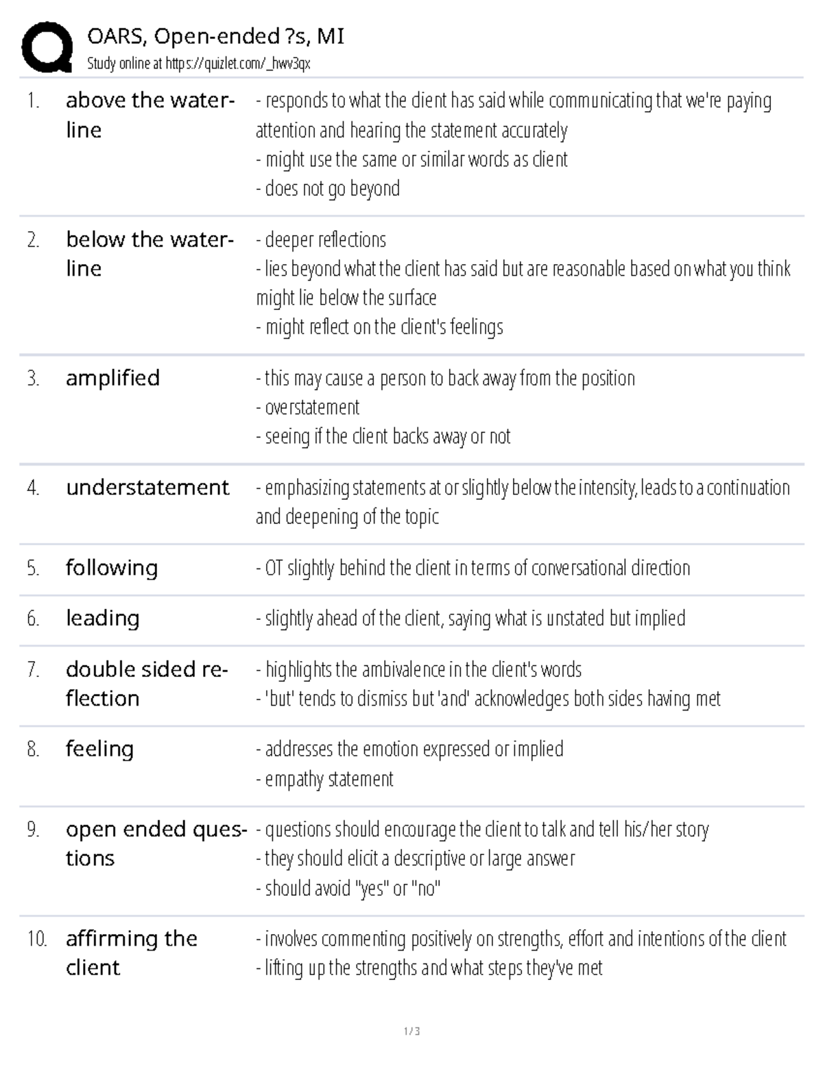 Motivational Interviewing Techniques: OARS & Open-Ended Questions Study ...