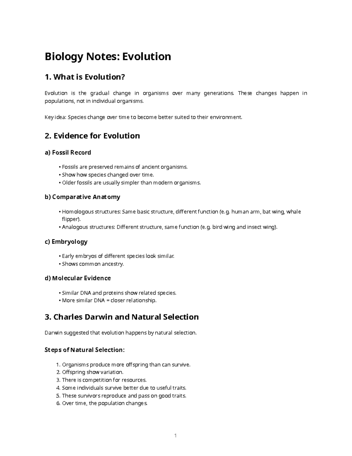 Biology 101: Evolution Notes and Key Concepts - Studocu