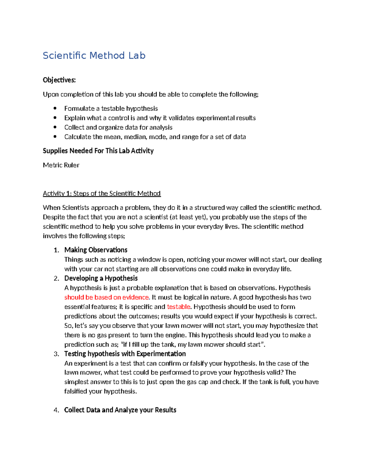 Scientific Method Lab - Very picky - Scientific Method Lab Objectives ...