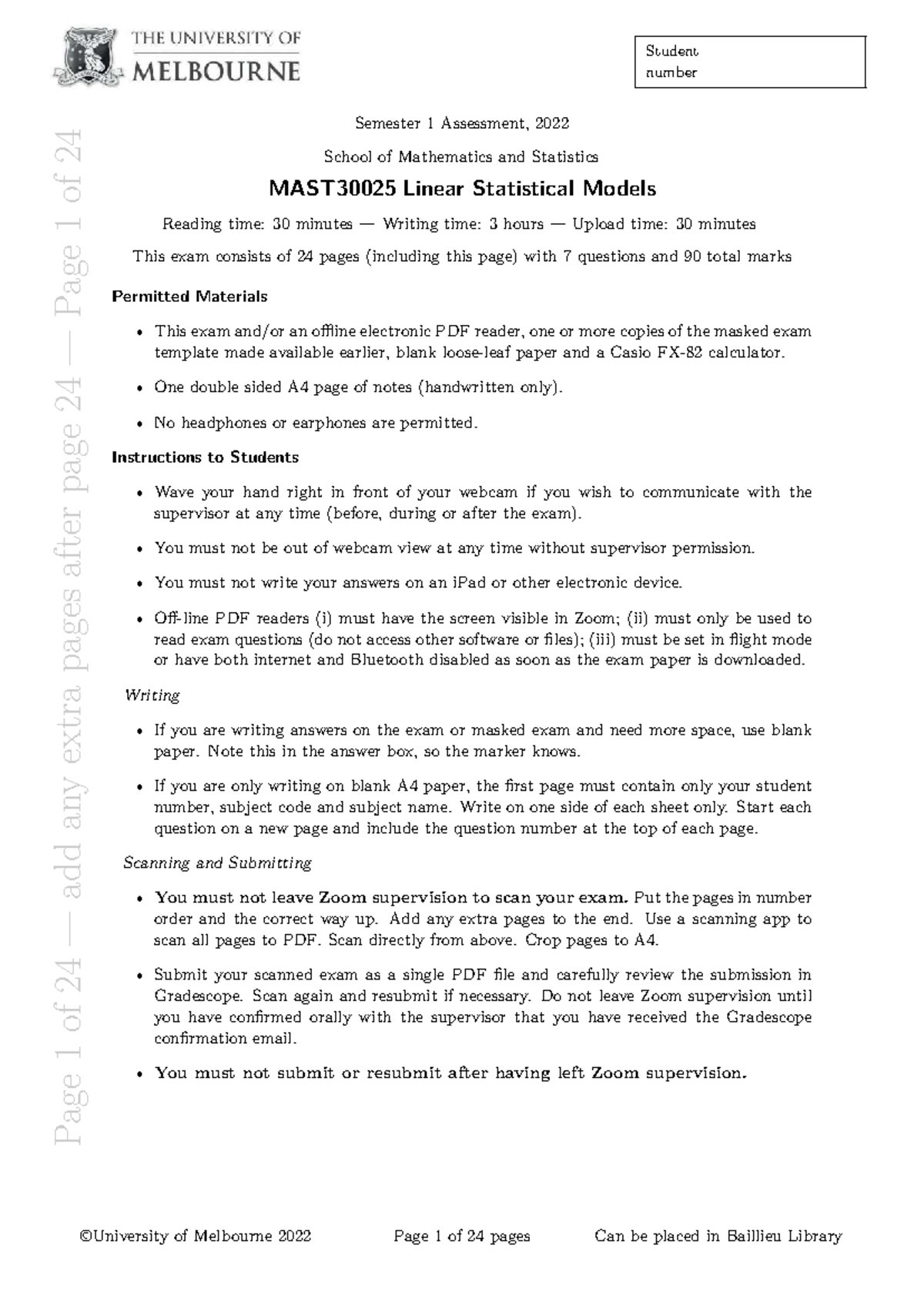 MAST30025 Linear Statistical Models Semester 1, 2022 Practice Exam ...
