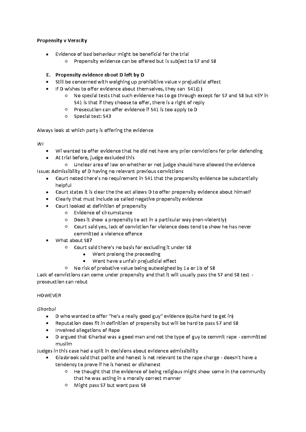 Propensity v Veracity: Lecture Notes on Evidence Admissibility Issues ...