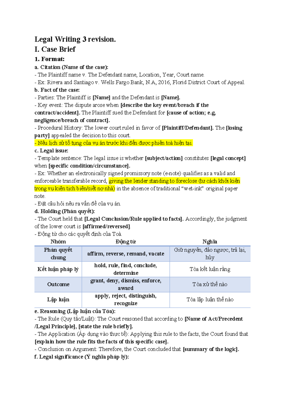 Legal Writing 3: Case Briefs and Cover Letter Guidelines - Studocu