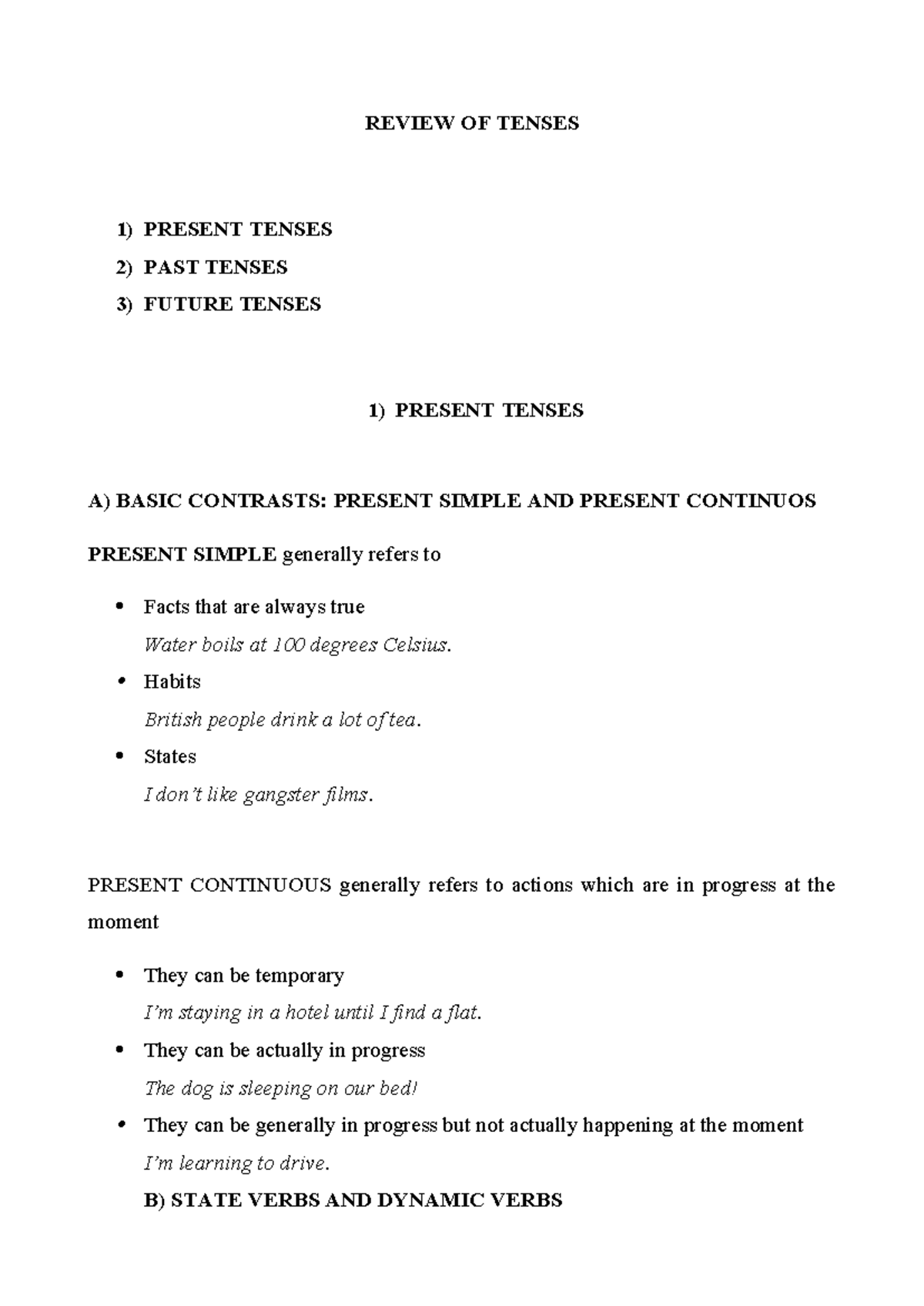 REVIEW OF PRESENT TENSES: SIMPLE, CONTINUOUS & USAGE EXAMPLES - Studocu