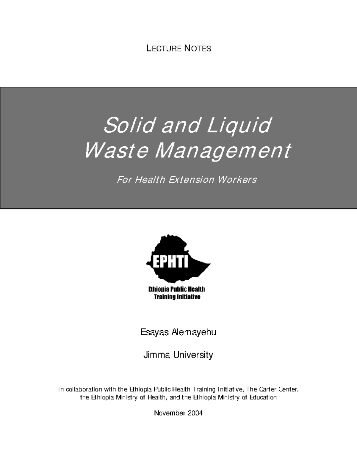 Lecture Notes on Solid and Liquid Waste Management (Health 101) - Studocu