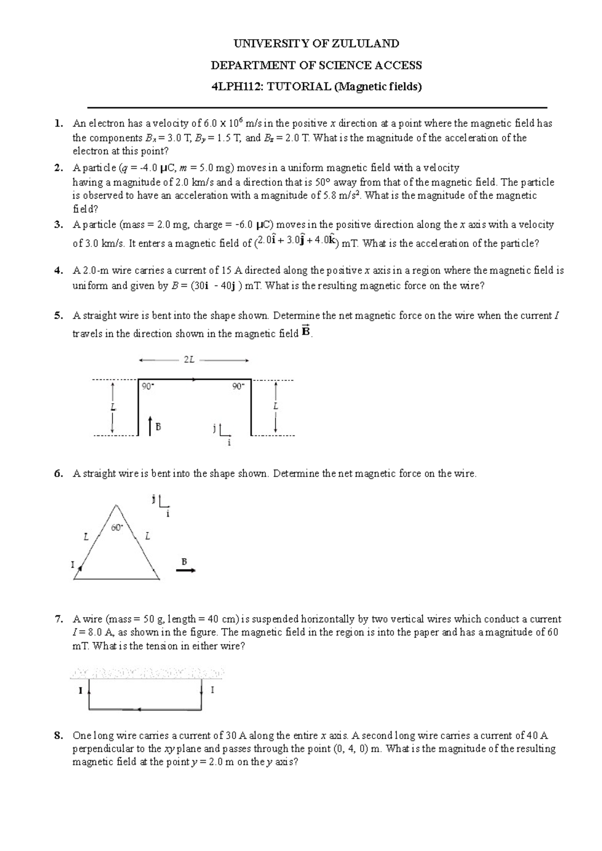 4LPH112: Magnetic Fields Tutorial - Practice Questions 2025 - Studocu