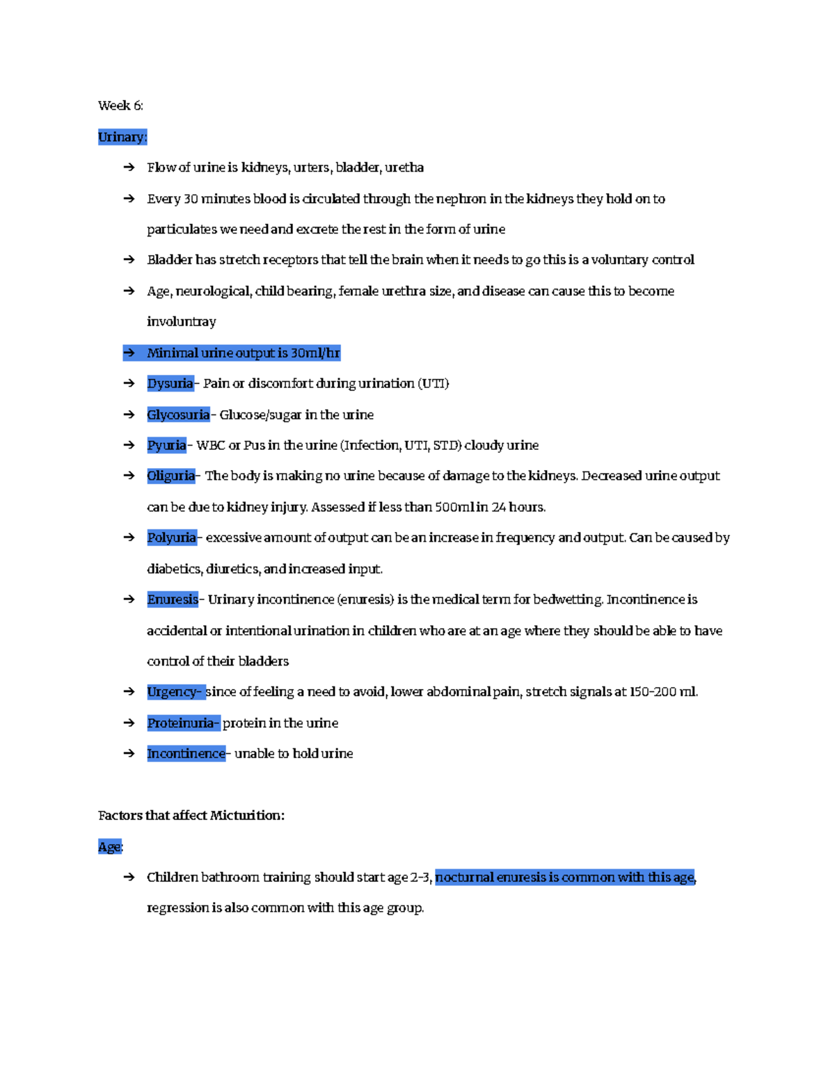 Week 6: Urinary System Overview and Nursing Interventions (NURS 101 ...
