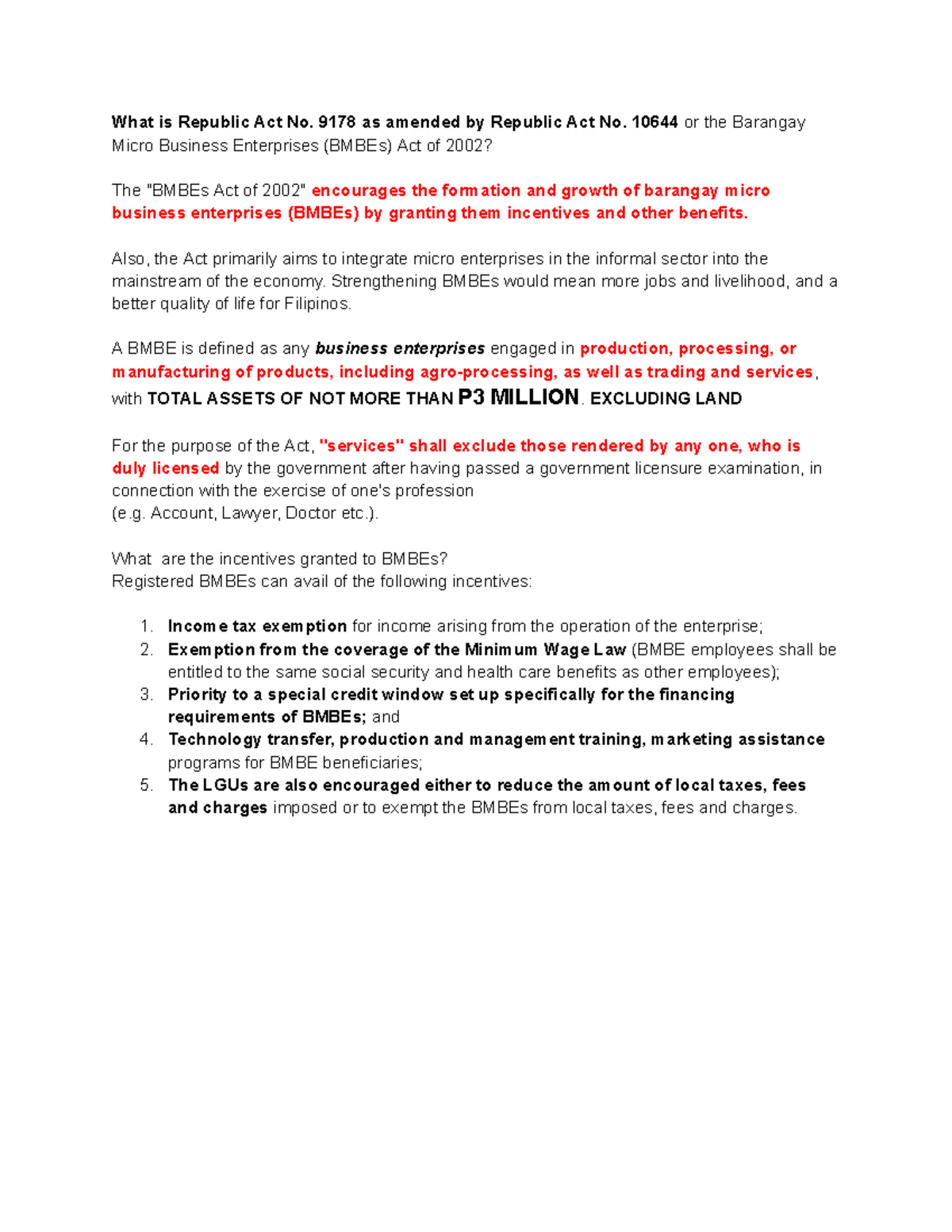 BMBE - Oaospsps - What is Republic Act No. 9178 as amended by Republic ...