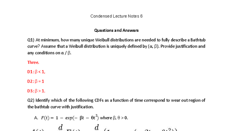 Condensed Lecture Notes 6: Weibull Distributions & Bathtub Curve ...