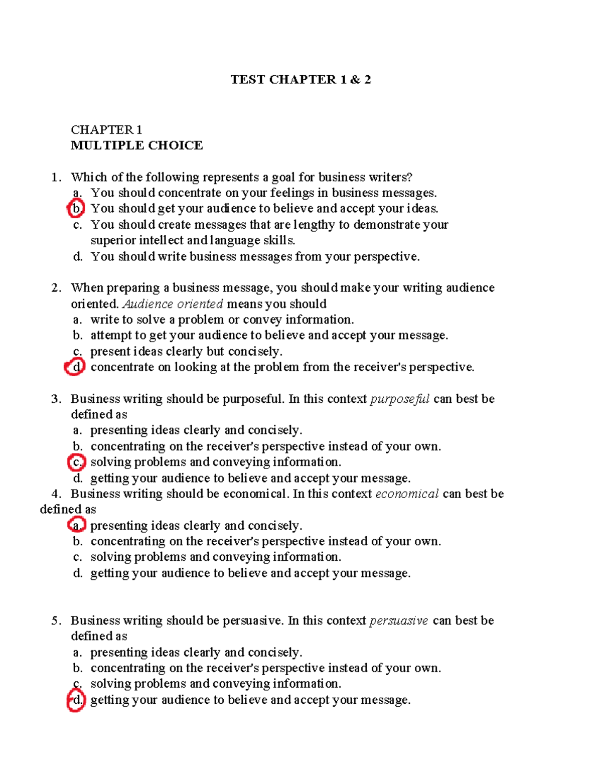 TEST Practice - Chapter 1 & 2 Multiple Choice Questions - Studocu