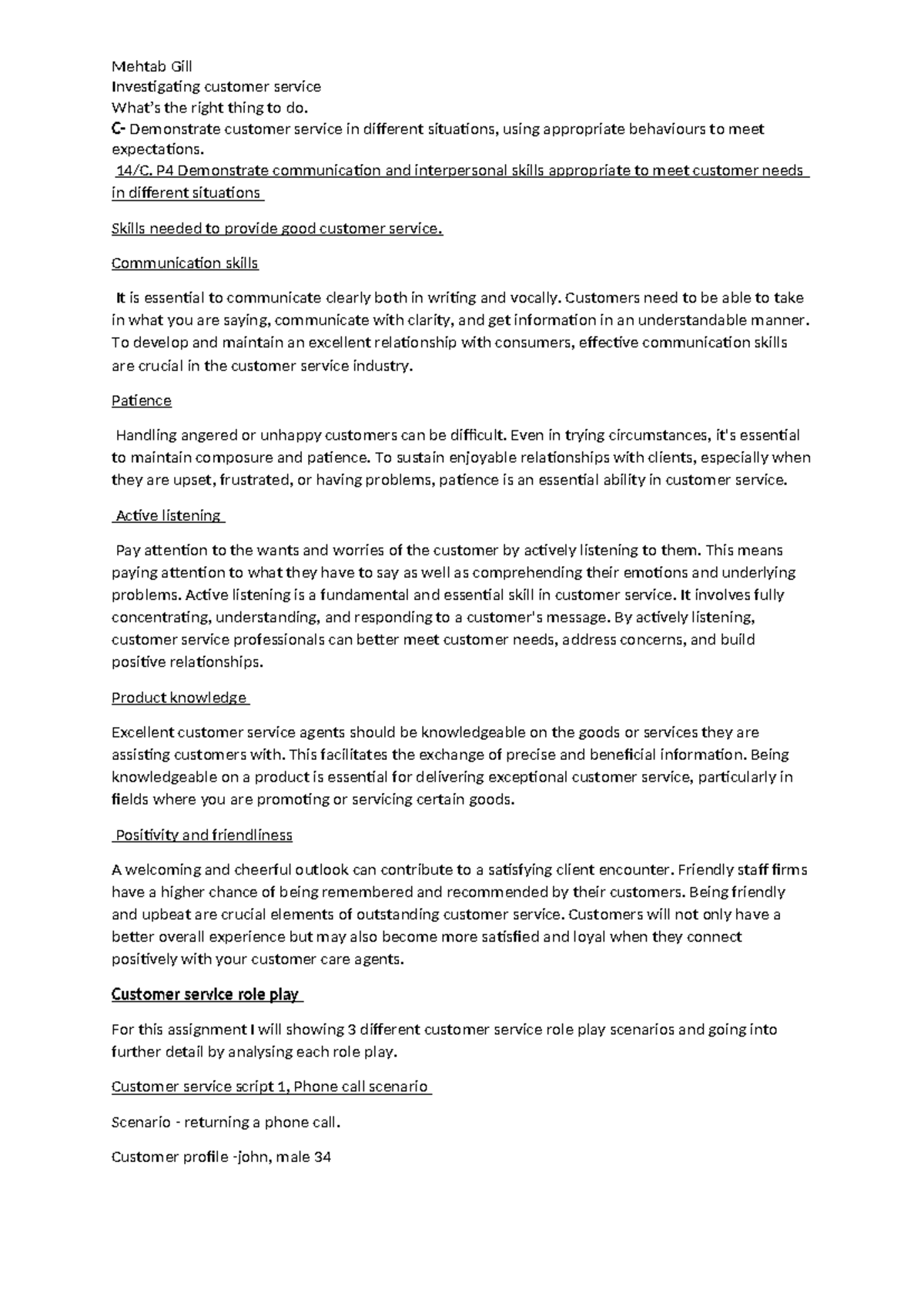 Unit 14 Customer Service Assignment 2: Strategies for Effective Service ...