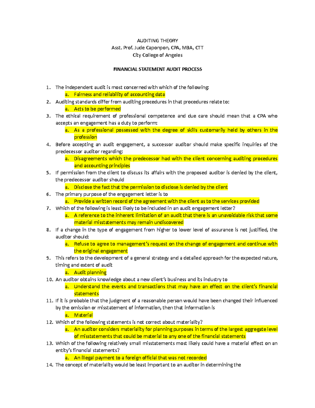 FS-Audit-Process Questionn a ire 3 - AUDITING THEORY Asst. Prof. Jude ...