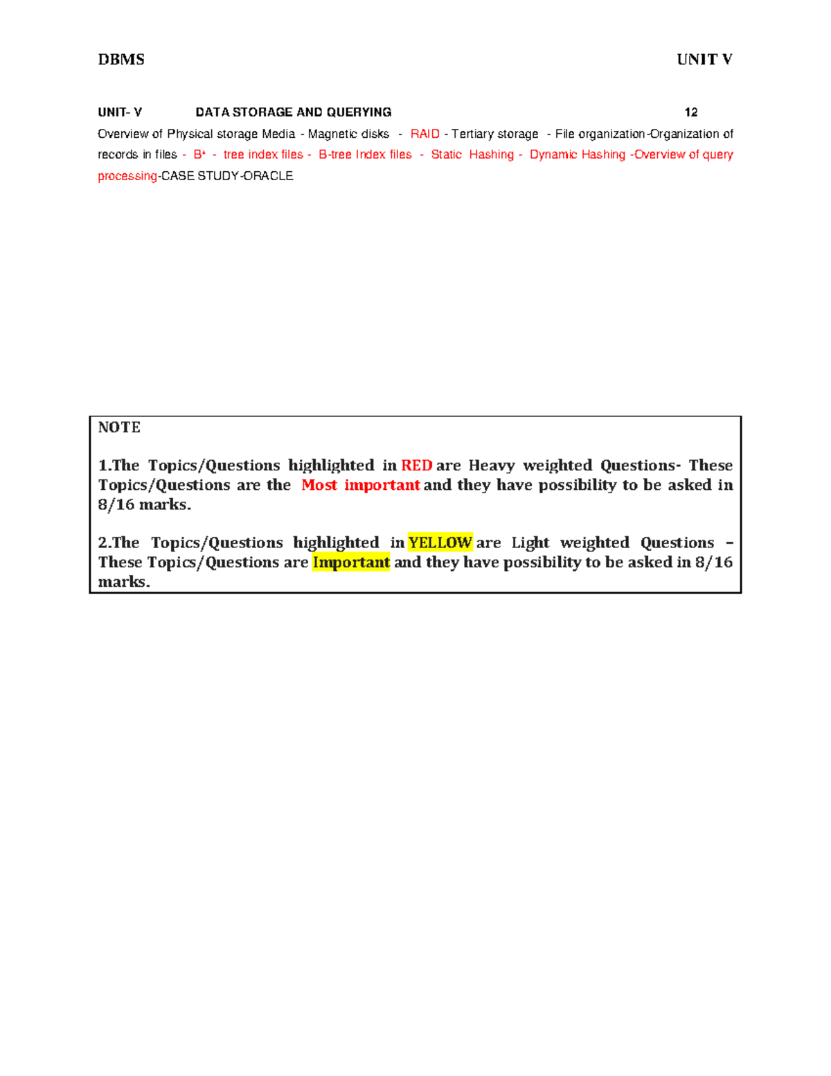 DBMS 14.e UNIT V: Data Storage & Querying Overview and Key Concepts ...