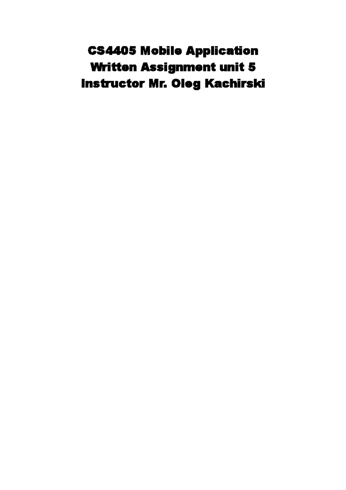 CS4405 Mobile App Assignment: Unit 5 Function Overview - Studocu