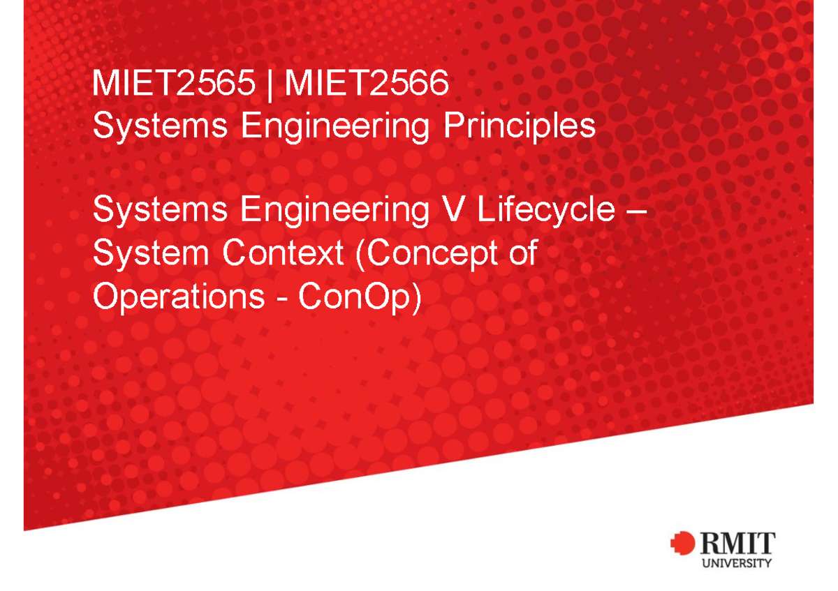 2025-MIET2385 Systems Engineering: ConOps vs User Requirements - Studocu