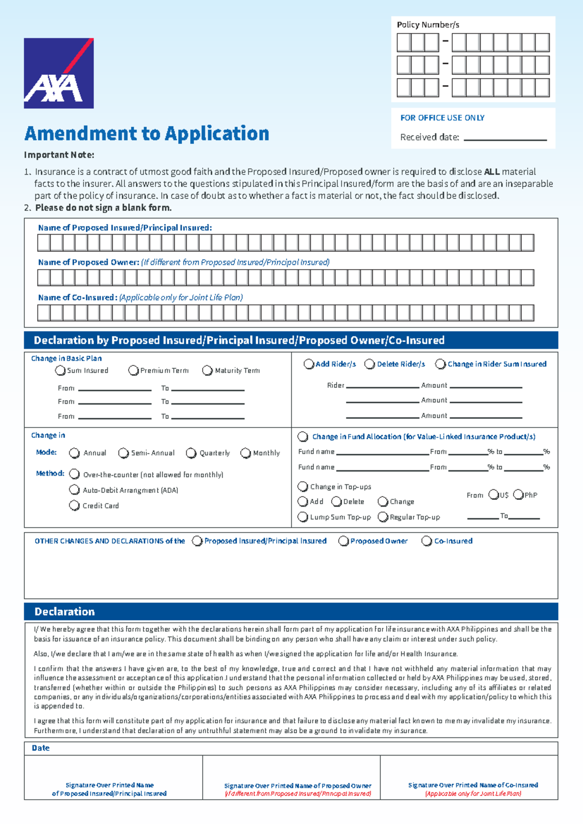 Amendment Form for Life Insurance Application - Case Study - Studocu