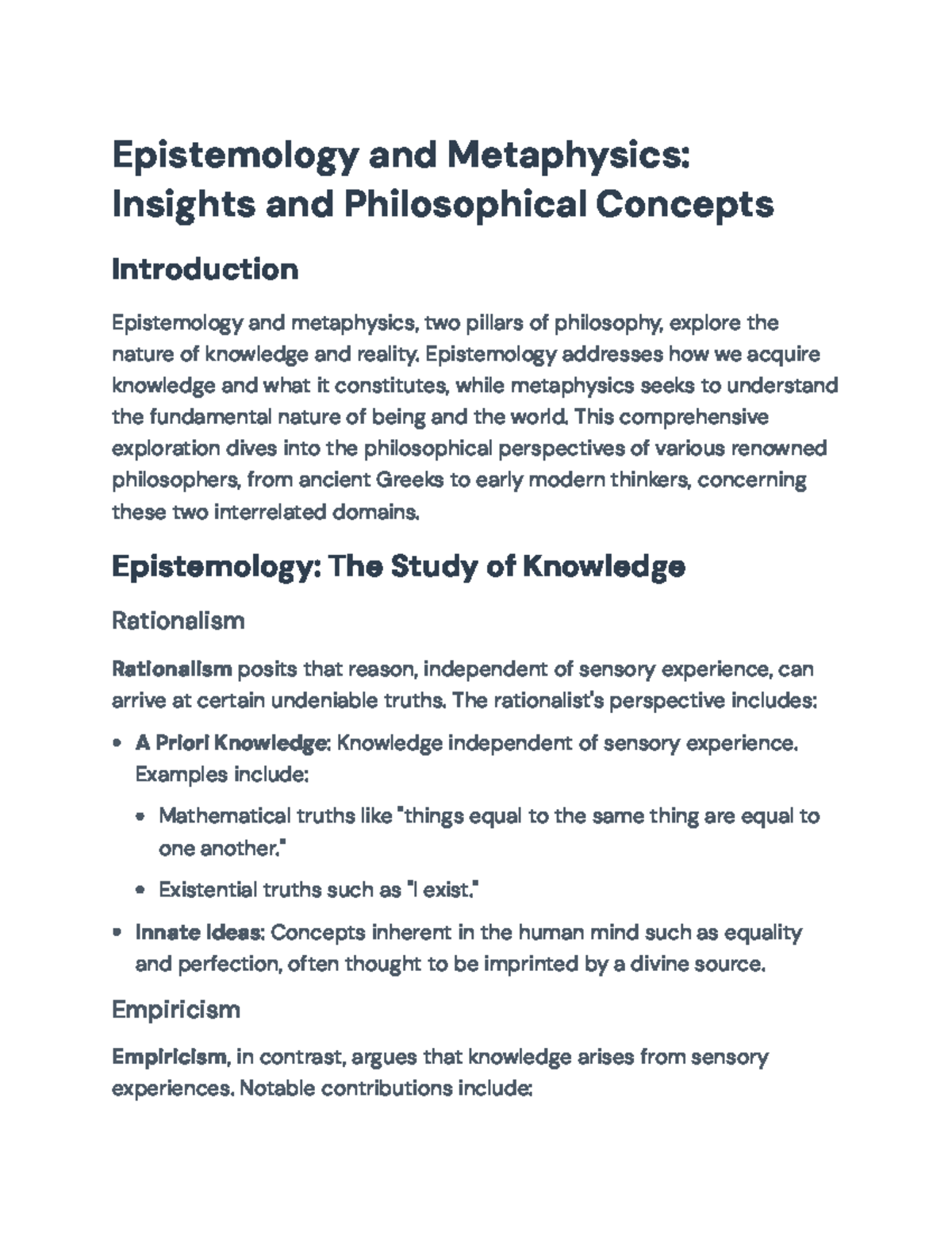Exploring Epistemology & Metaphysics: Key Concepts & Insights (PHIL 101 ...
