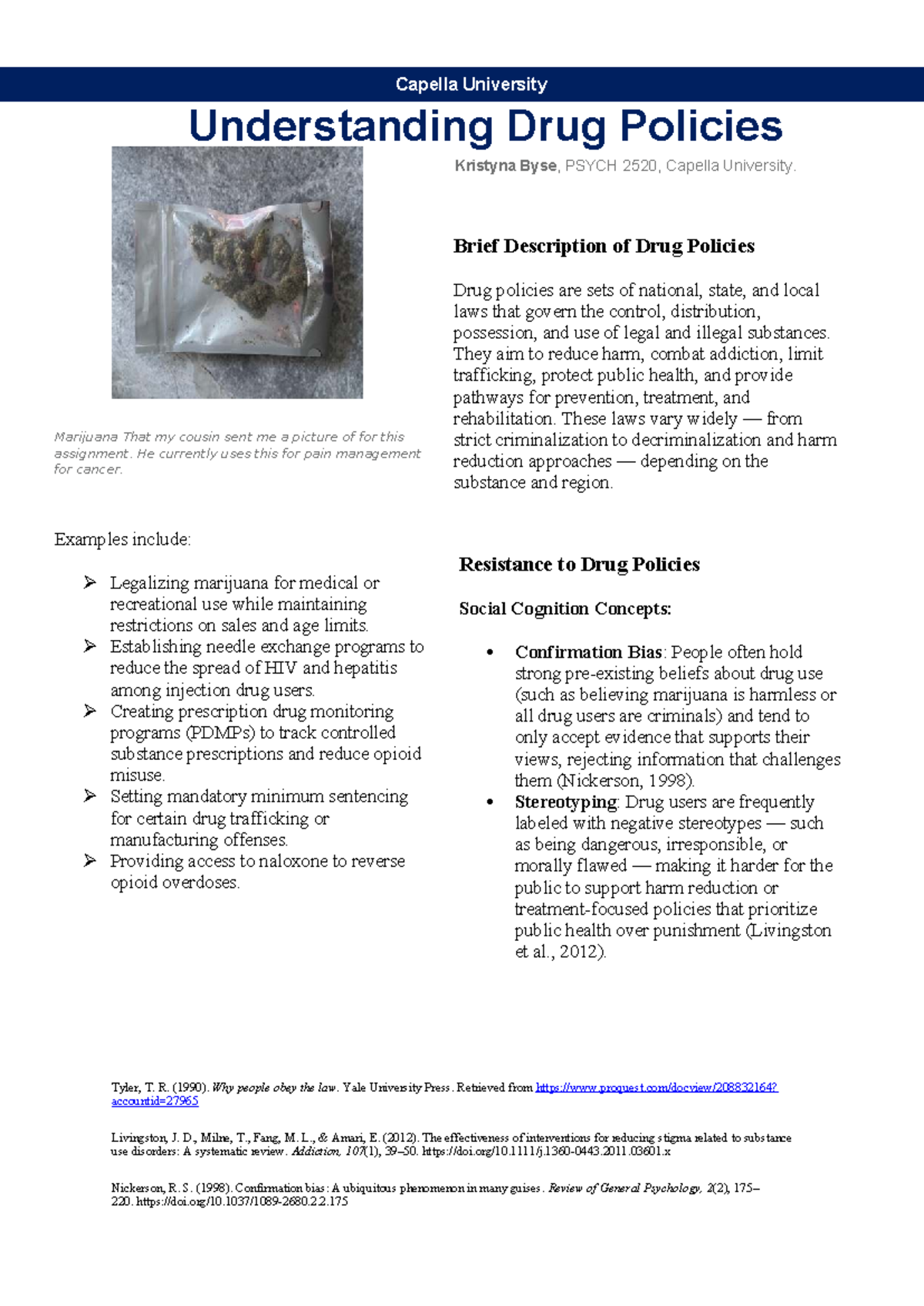 Understanding Drug Policies: A Fact Sheet for PSYCH 2520 at Capella ...