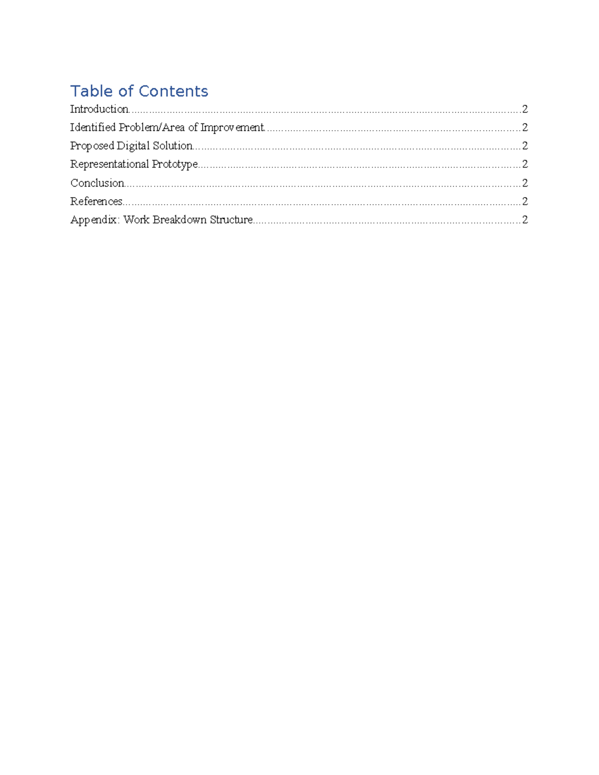 DTIN Assignment Sample Structure - Table of Contents - Studocu