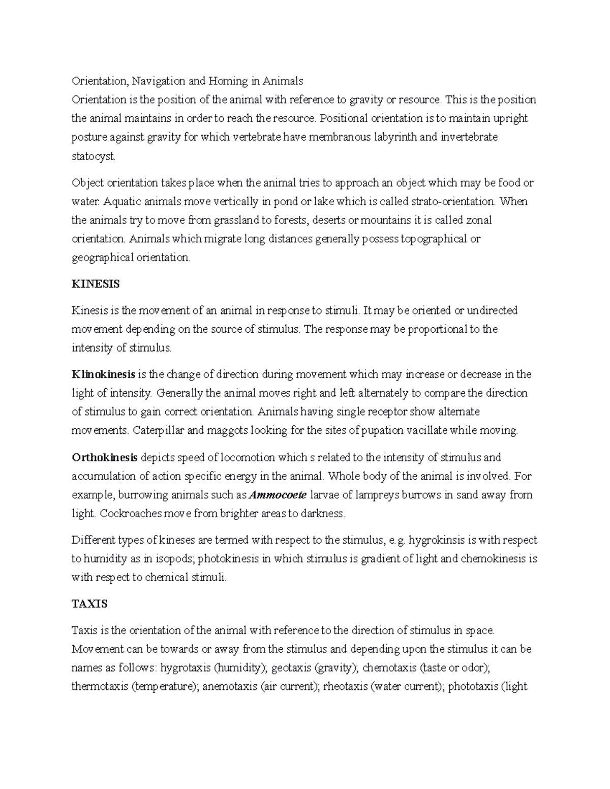 Orientation, Navigation, and Homing in Animals (BIO 101 Lecture Notes ...