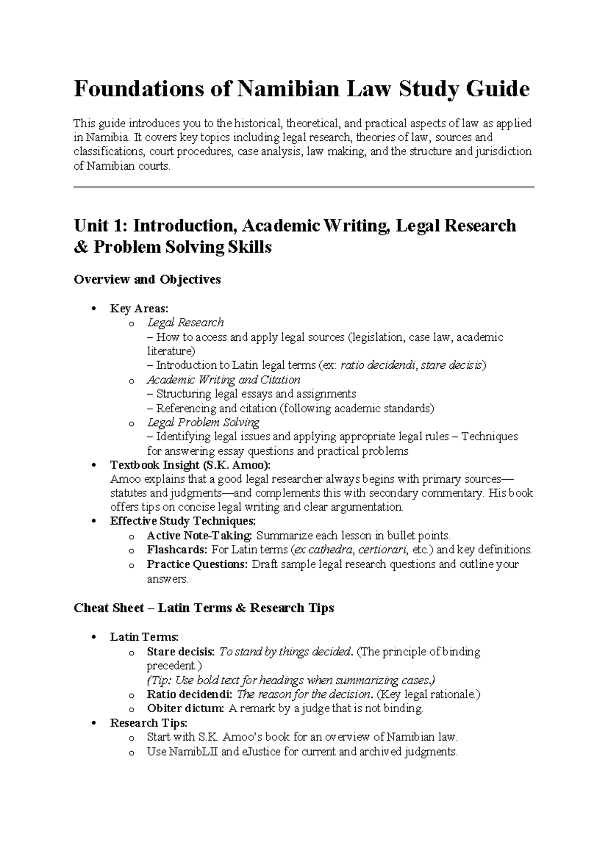Foundations of Namibian Law Study Guide: Key Concepts and Techniques ...
