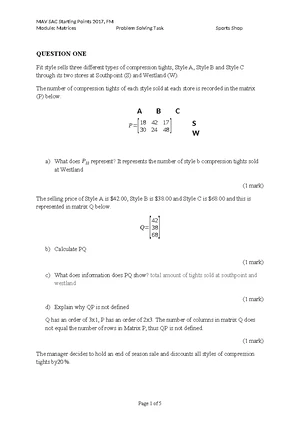 Matrices Problem Solving Task: SAC 2 Suggested Solutions - Studocu
