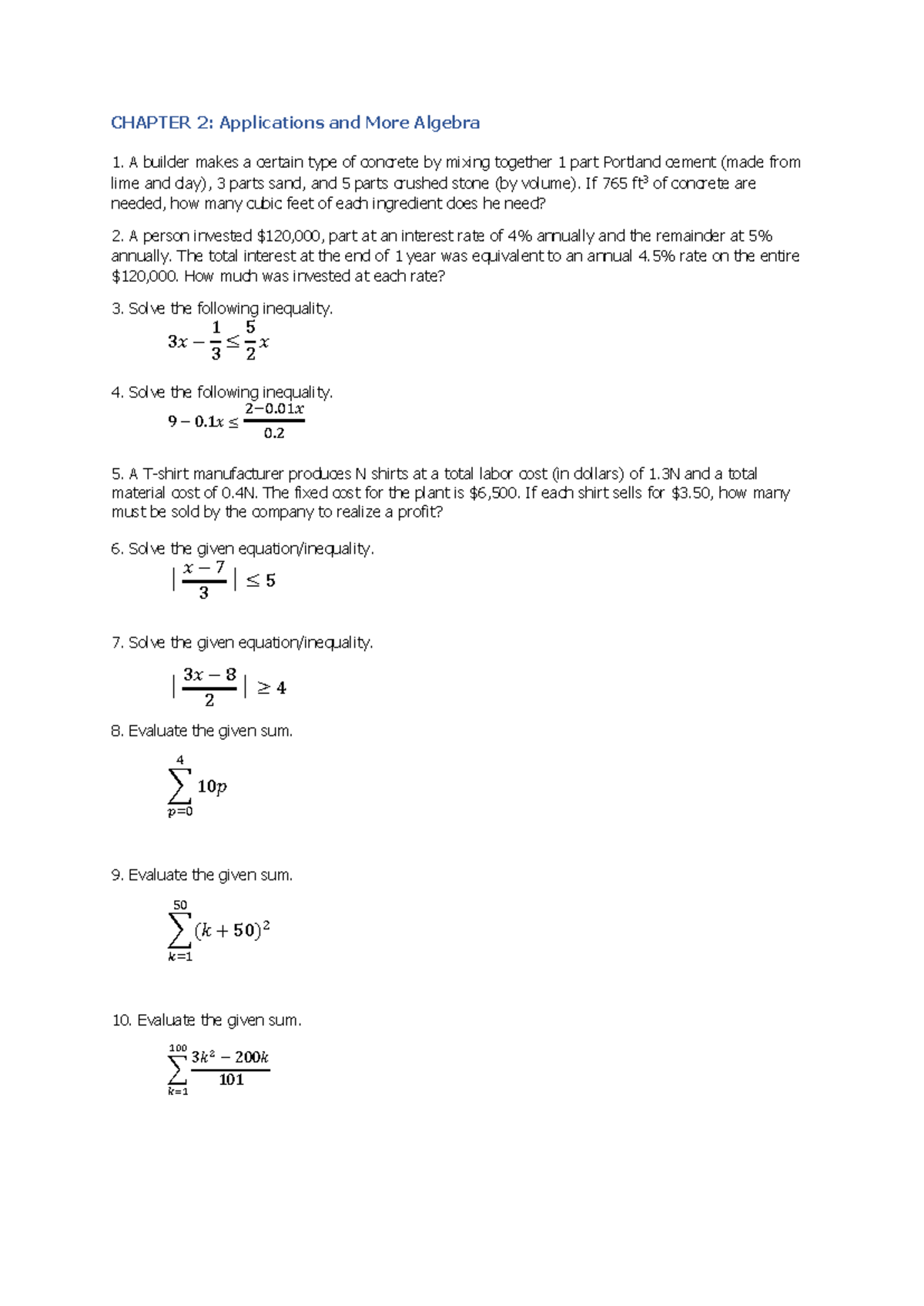 Business Math Tutorial 2 - Questions and Formulas for Practice - Studocu