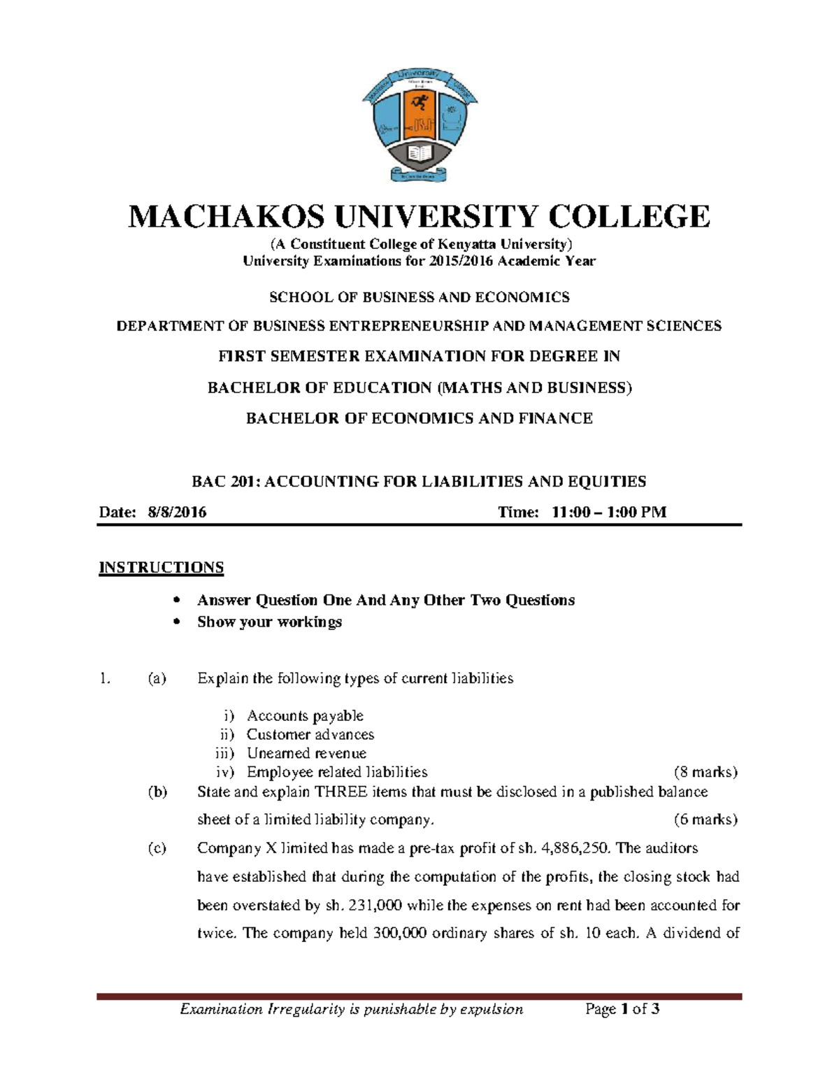 BAC 201: Accounting for Liabilities and Equities Final Exam Notes - Studocu