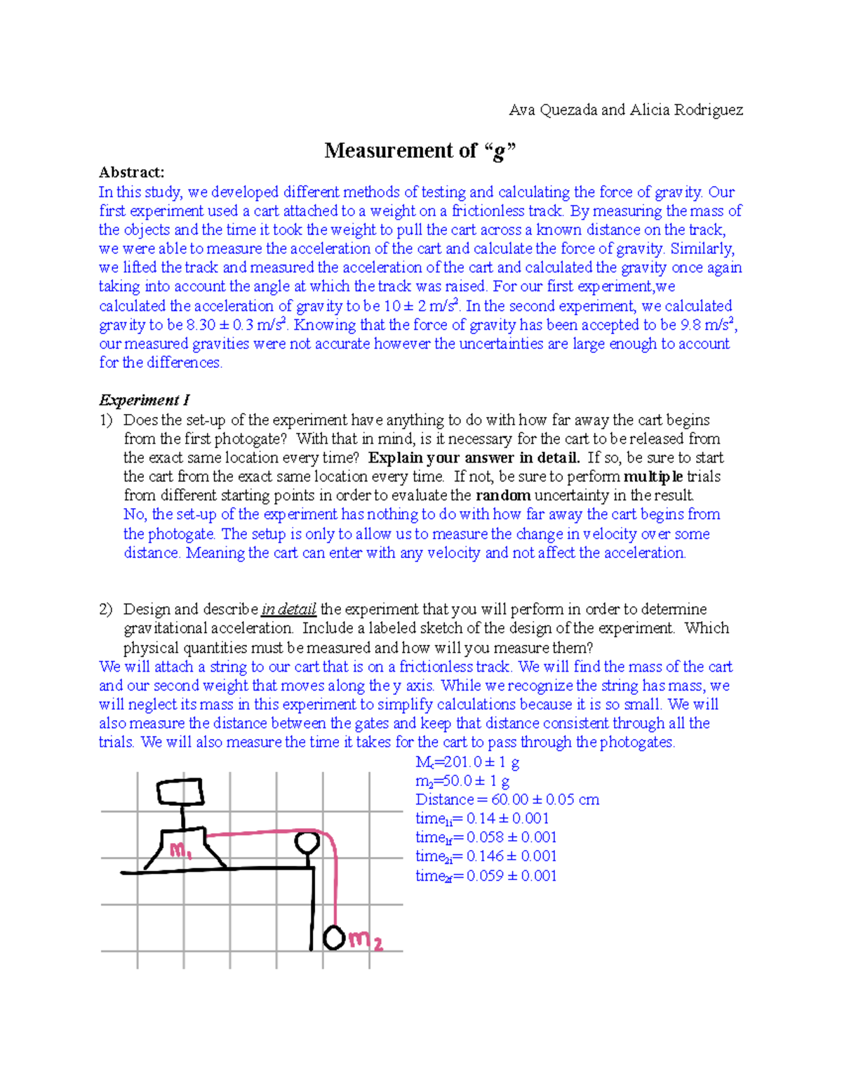 04 Measurement of g - Physics Lab - Ava Quezada and Alicia Rodriguez ...