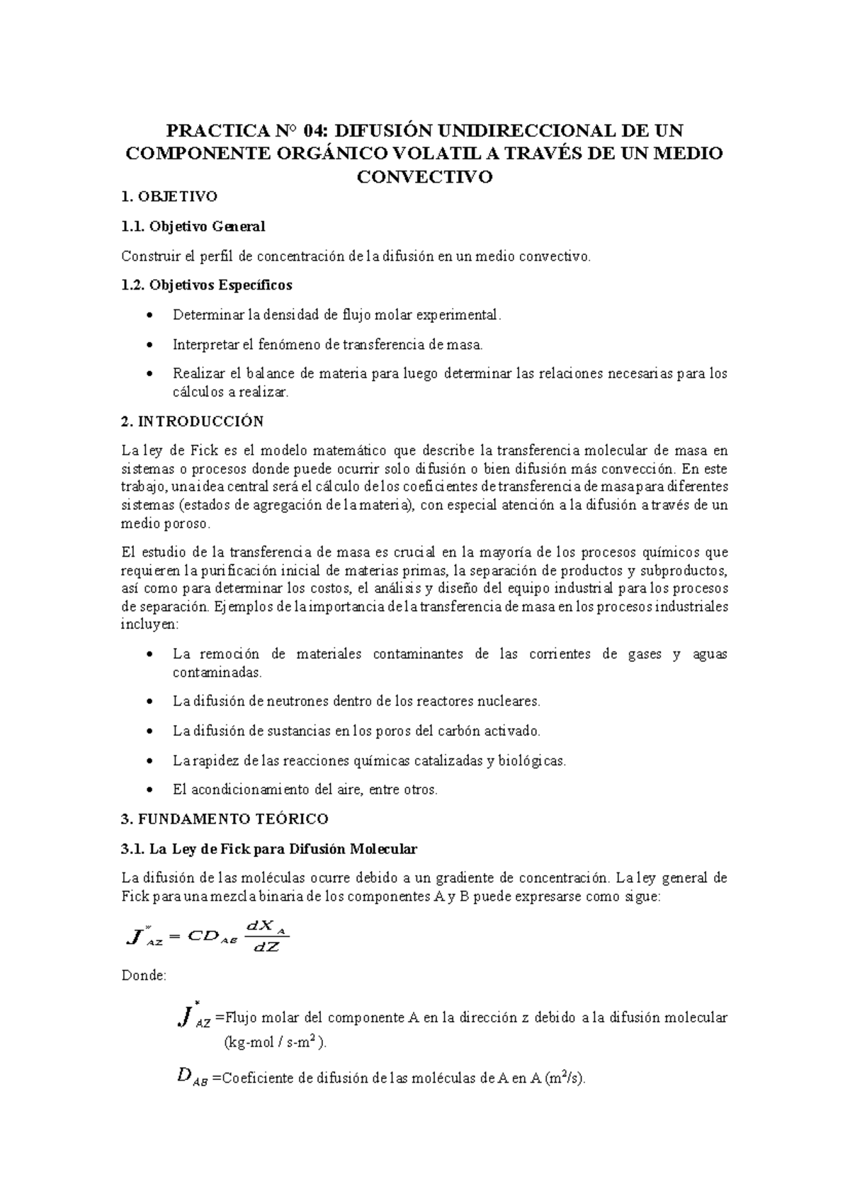 Guía 03: Difusión Unidireccional de Componente Orgánico Volátil - Studocu