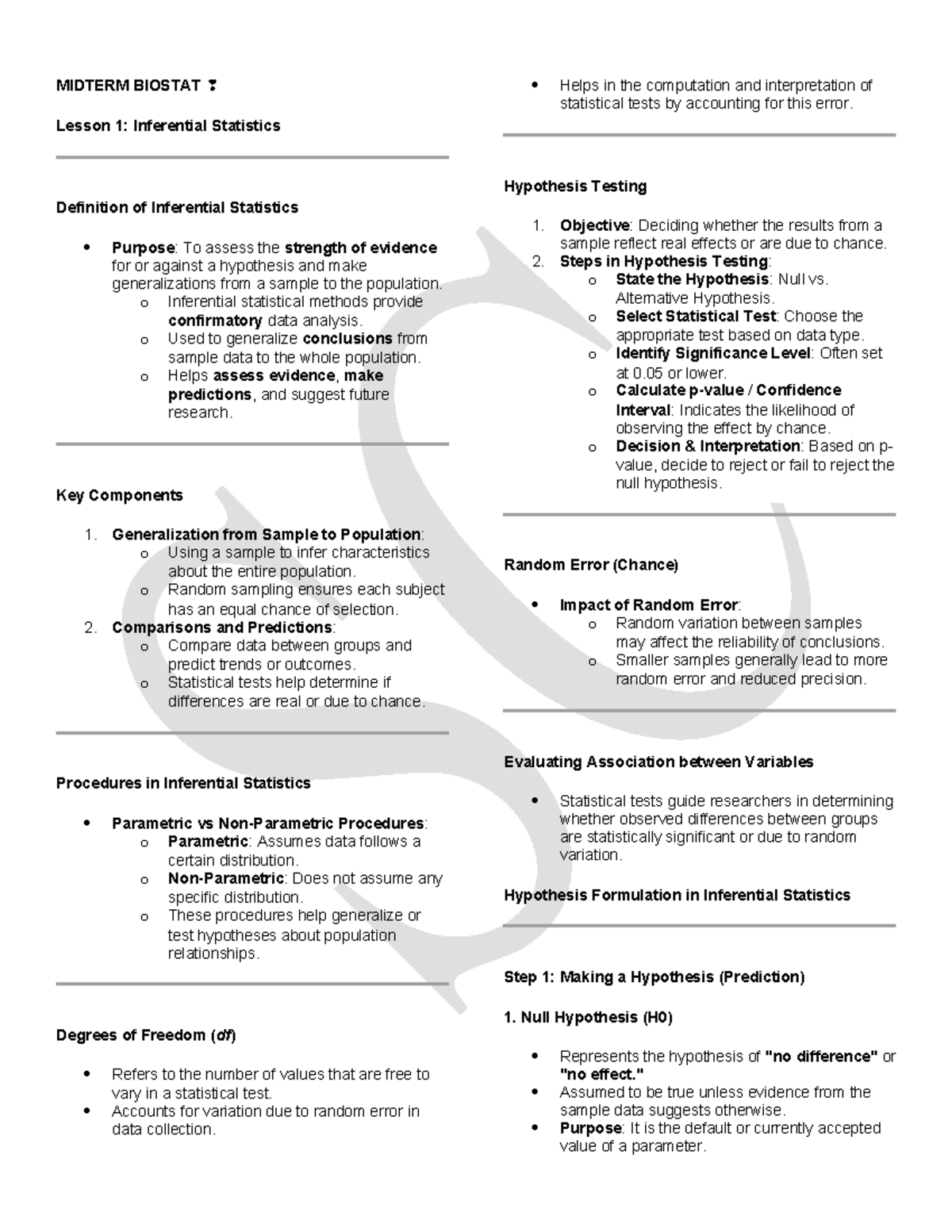 Midterm Exam Notes for Biostatistics (BIOSTAT 101) - Studocu
