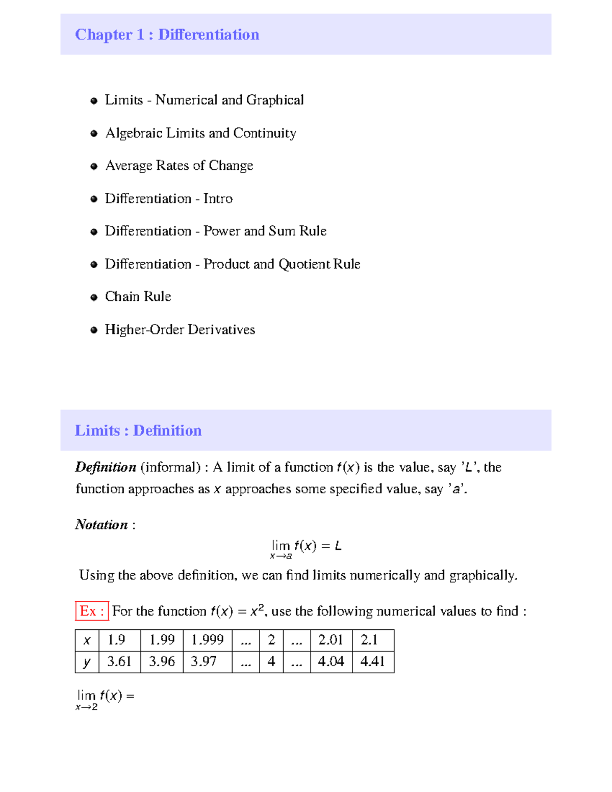 Lec 3 - 10: Limits and Differentiation Concepts (Math 101) - Studocu