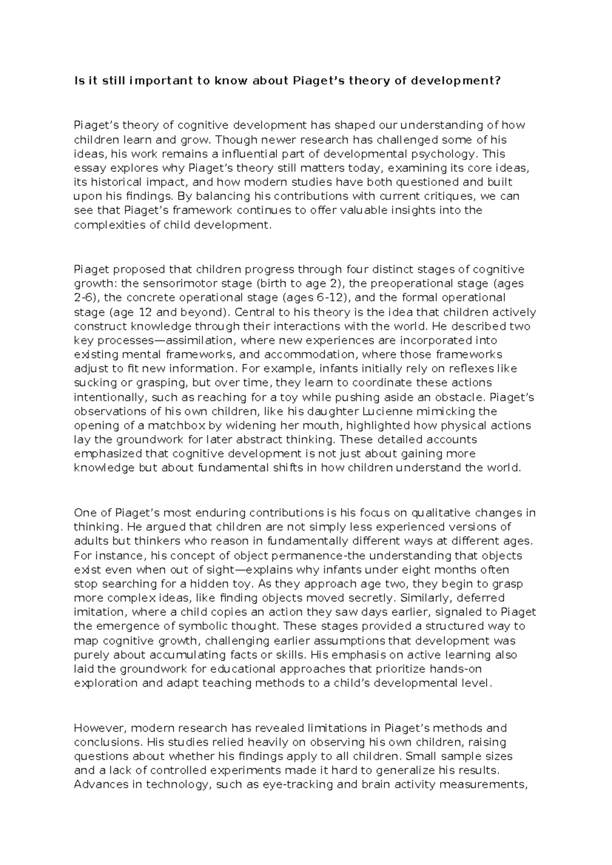 Developmental Psychology Question - Is it still important to know about ...