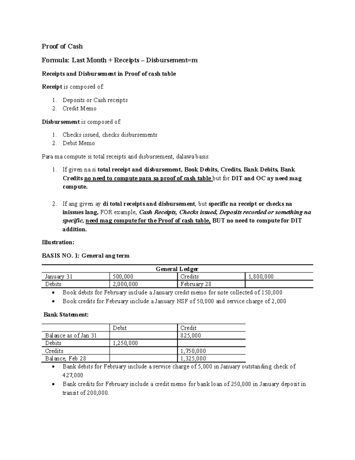 Proof of Cash Formula: Last Month Receipts & Disbursements Review - Studocu