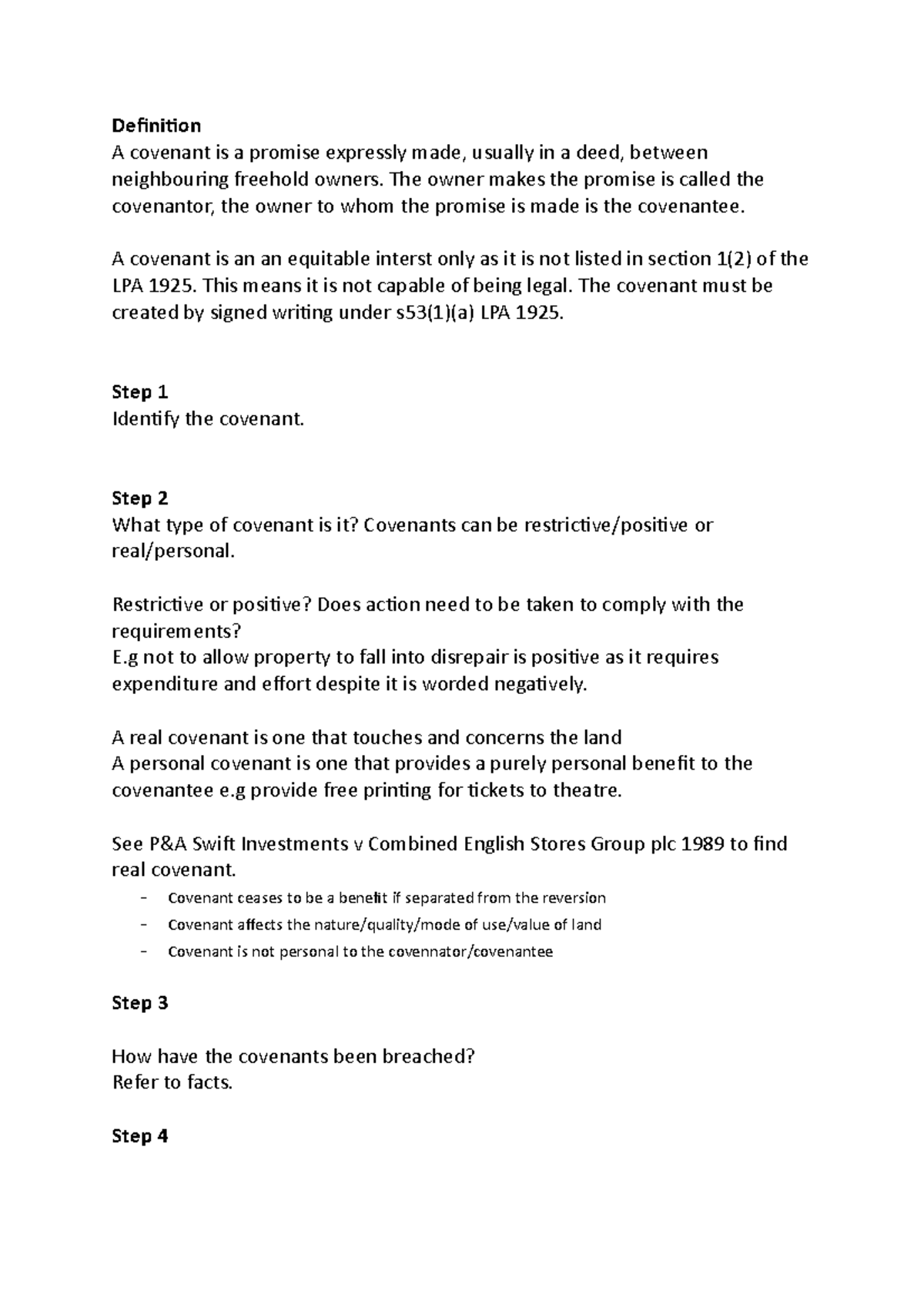 Freehold covenant structure - Definition A covenant is a promise ...