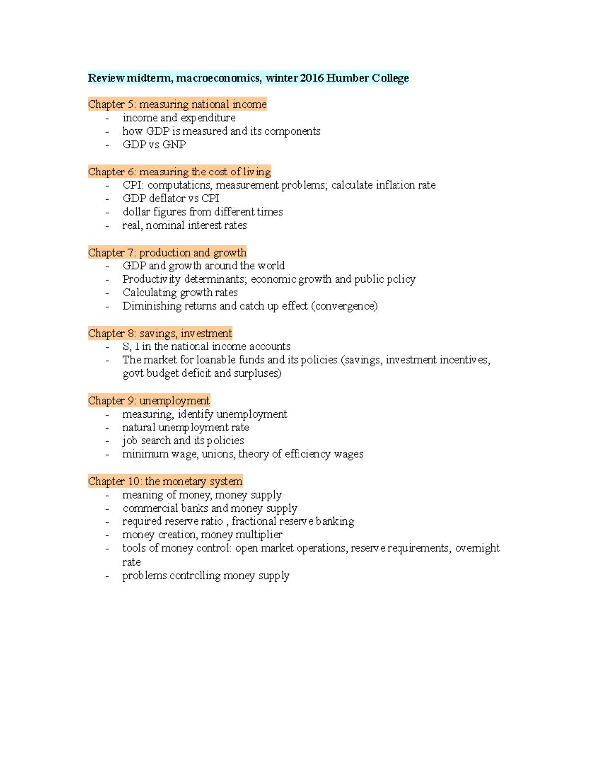 Midterm Review: Macroeconomics (ECO 101) - Key Concepts & Topics - Studocu