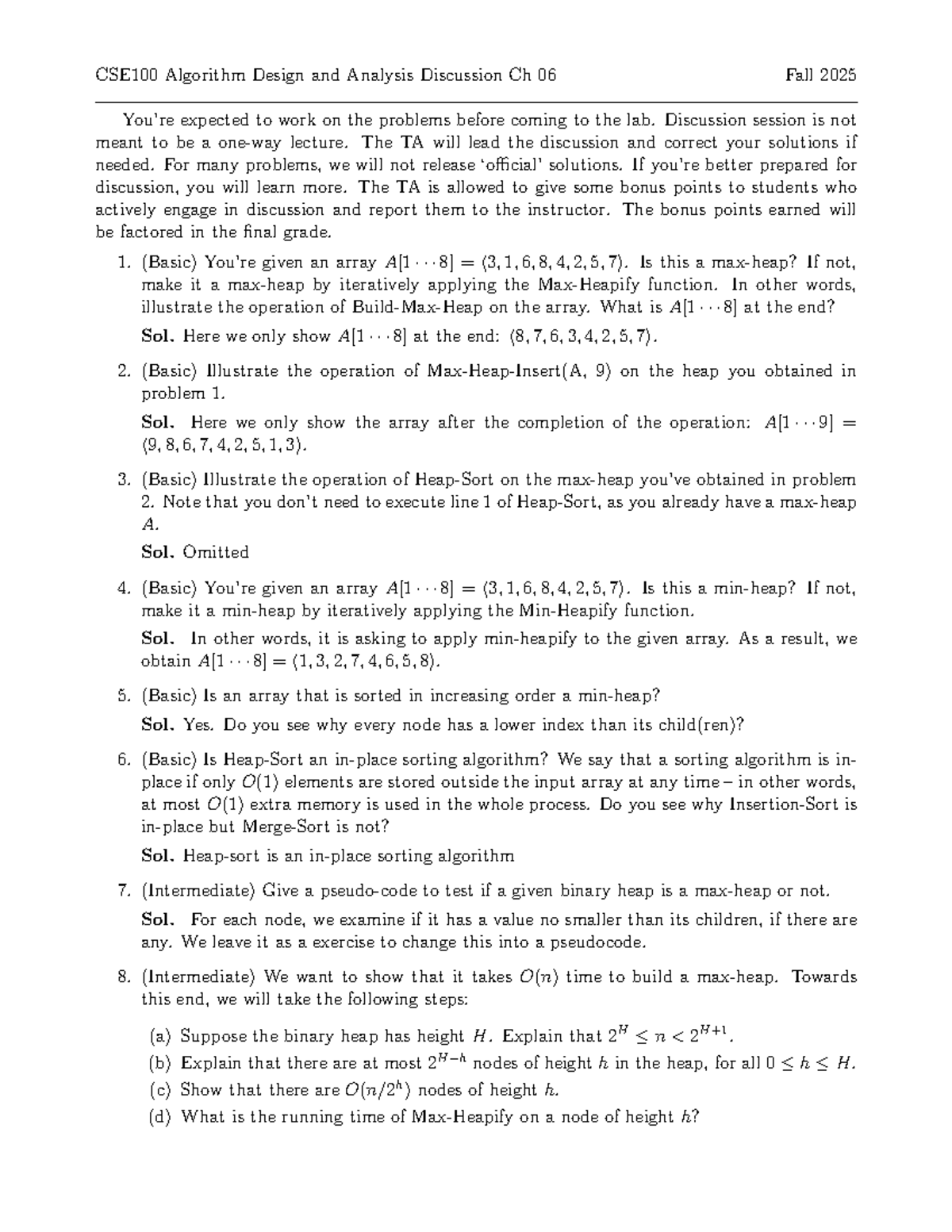 CSE100 Algorithm Design & Analysis Discussion Ch 06 Solutions Fall 2025 ...