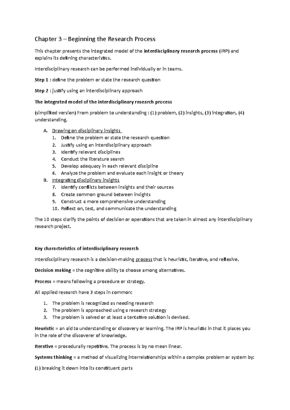 Chapter 3 Repko - Summary of the Interdisciplinary Research Process ...